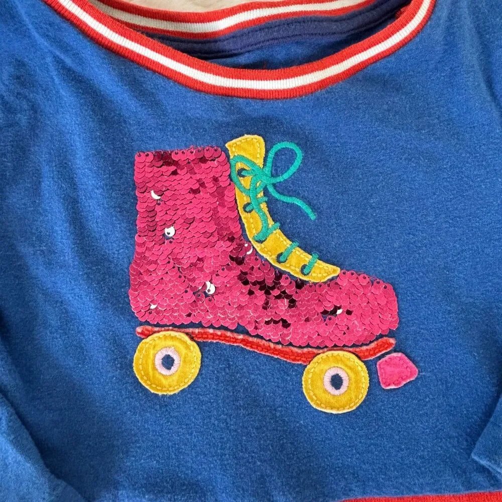 Mini Boden Girls Size 5-6Y Roller Skate Flip Sequin Blue Twirl Dress Long Sleeve